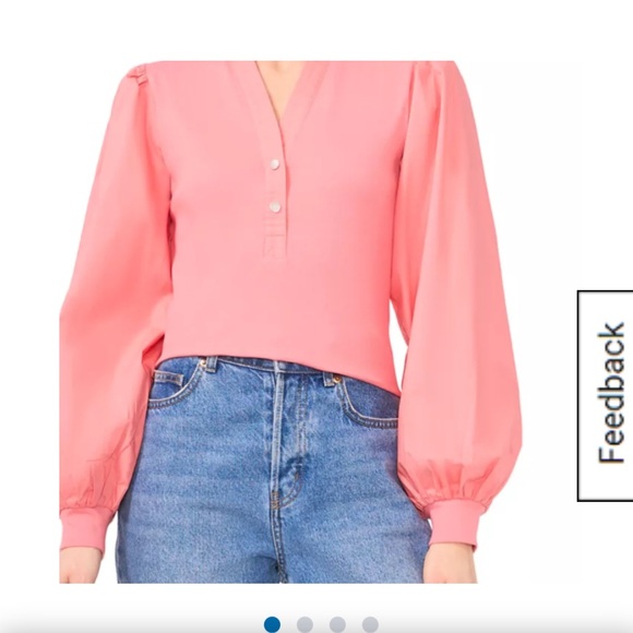1. State Tops - #417 1. State NWT Coral Peach V-Neck Puff Sleeve Blouse